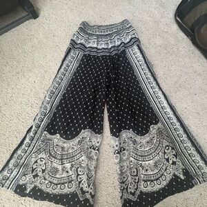 Free People Black and White Boho Wide Leg Pants